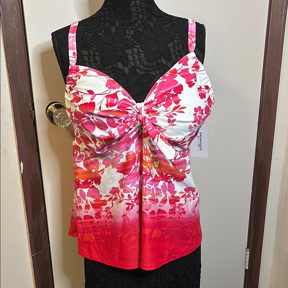 Floral Pink and Red Women's Swim Top